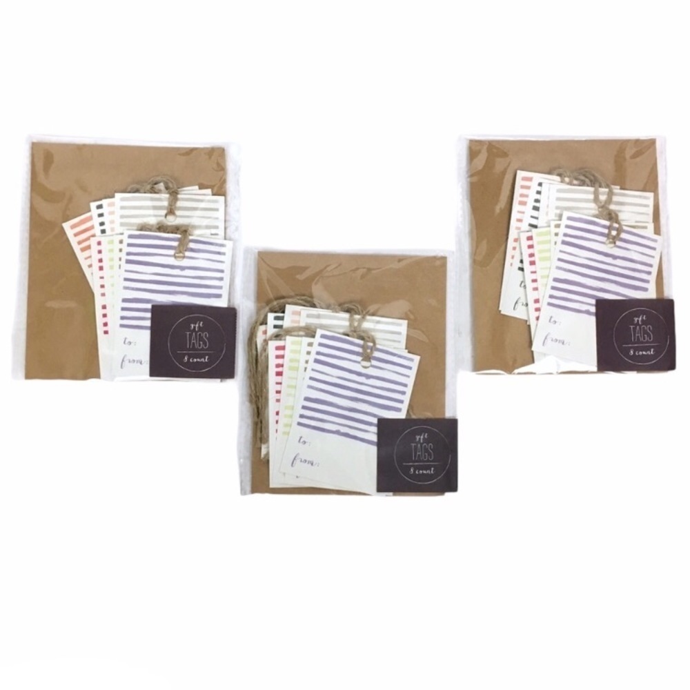 GIFT TAGS To From Stripes Multi Color Jute Strings Die Cut Birthday Presents NWT